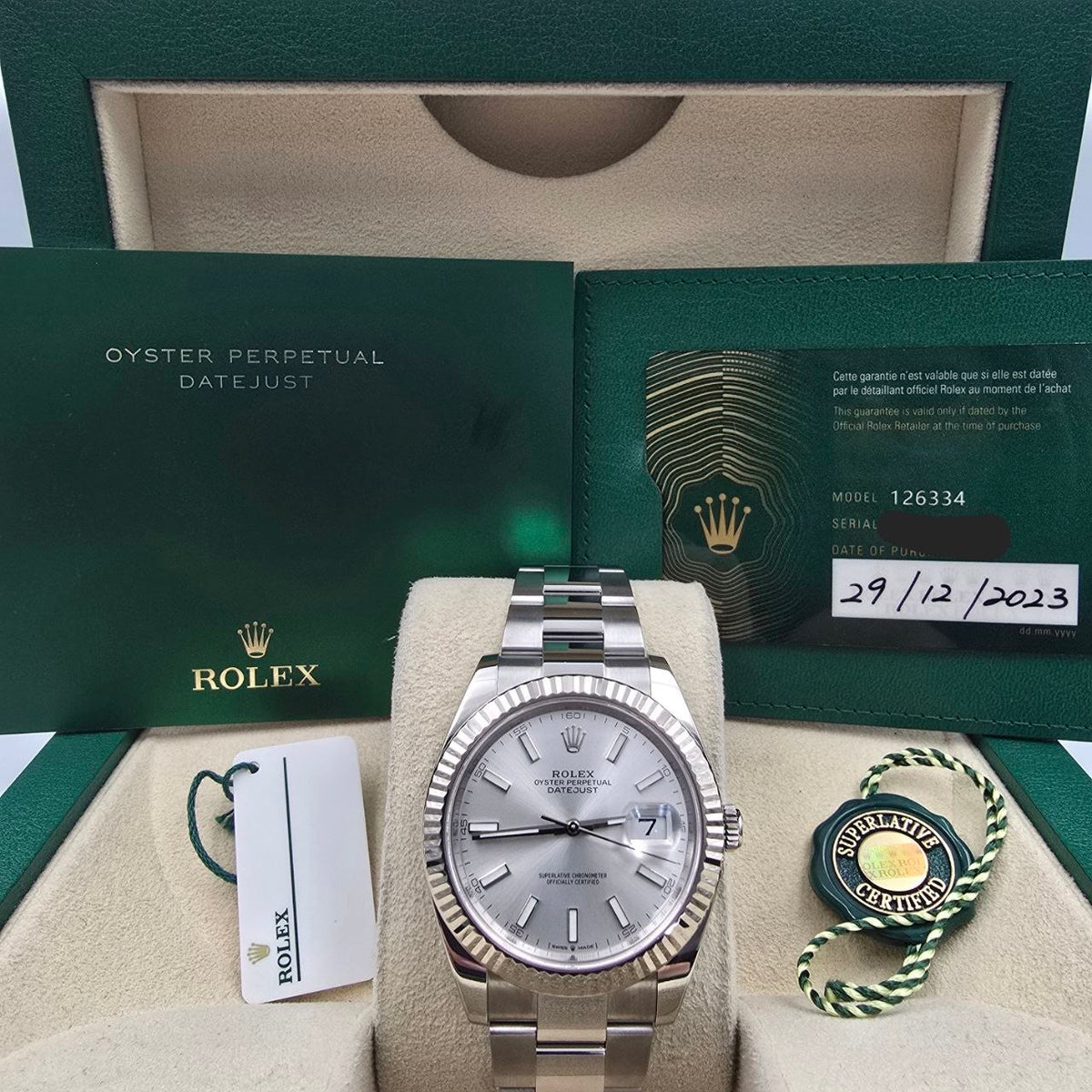 PAPERS 2023 Rolex Datejust 41mm 126334 Stainless Steel Oyster Silver Dial BOX