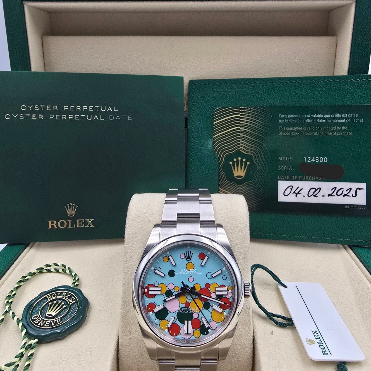 2025 PAPERS Rolex Oyster Perpetual 41mm Celebration Dial Steel 124300 BOX