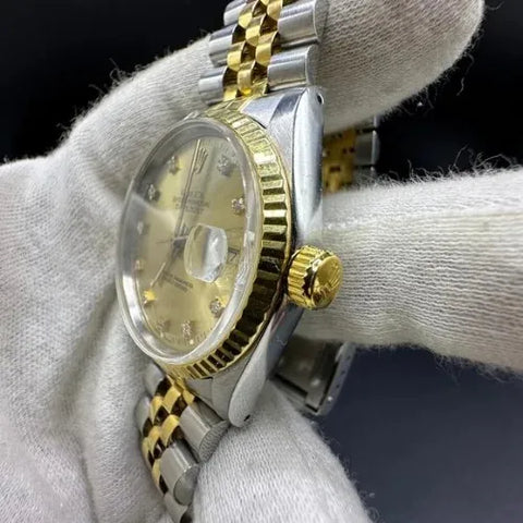 Rolex Datejust 36mm 18K Gold Steel Champagne Diamond Dial Watch 16233