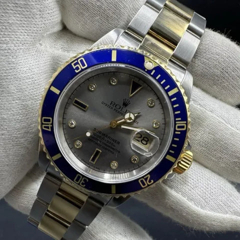 Rolex Submariner Date Two Tone Sultan Serti Diamond Dial 18kt Oyster 40mm