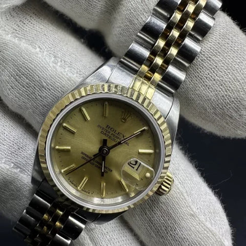 Rolex Lady-Datejust 26mm Automatic Gold Color Dial 18k Yellow Gold & Steel Case 69173