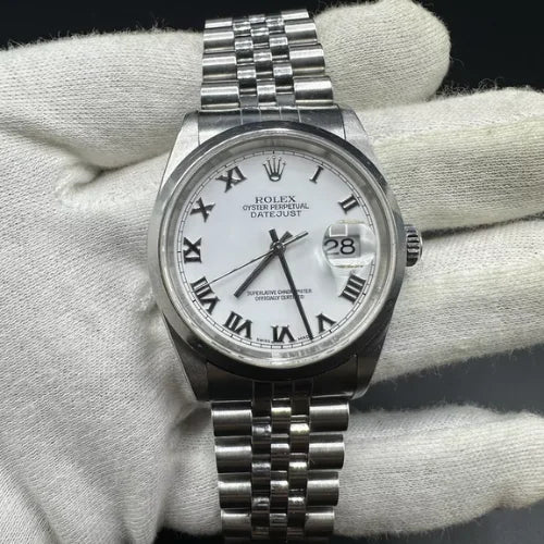 Rolex Datejust 36 2002 Datejust 36mm White Roman Dial Stainless Steel Jubilee Band 16200