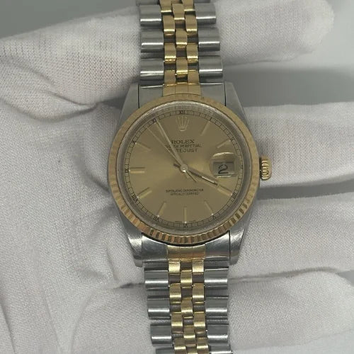 Rolex Datejust 36mm Two Tone 18k Gold Steel Automatic Watch 16233