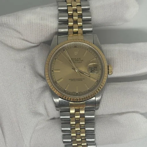 Rolex Datejust 36mm Two Tone 18k Gold Steel Automatic Watch 16233