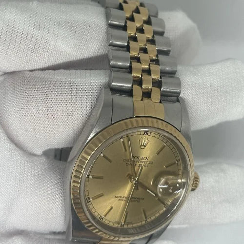 Rolex Datejust 36mm Two Tone 18k Gold Steel Automatic Watch 16233