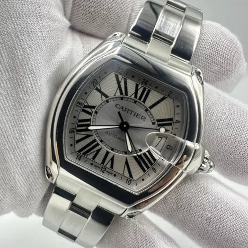 Cartier Roadster GMT XL 2722 W62032X6 Stainless Steel Silver Dial 42mm Watch