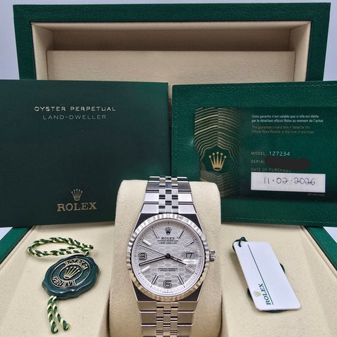 NEW 2026 Rolex Land-Dweller 127234 Steel Honeycomb White Dial 36mm Watch
