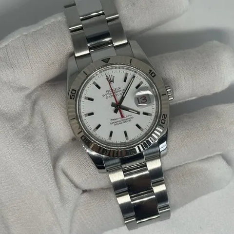 Rolex Datejust Turn-O-Graph Thunderbird White Red Stainless Steel Watch 116264