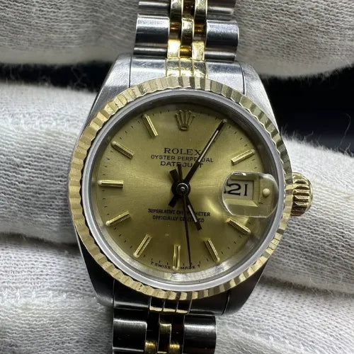 Rolex Lady-Datejust 26mm Automatic Gold Color Dial 18k Yellow Gold & Steel Case 69173