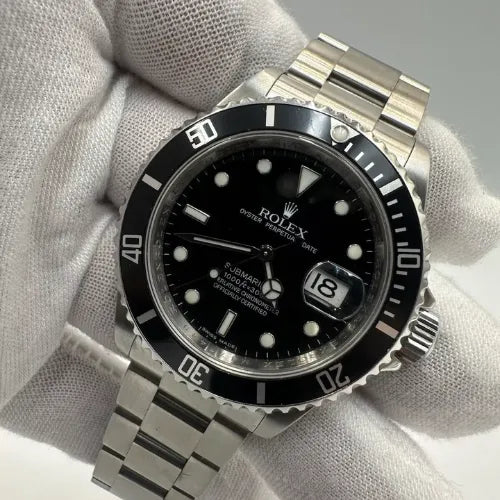 MINT 2008 Rolex Submariner Date Tritium No Holes 40mm Black Watch 16610 + RSC