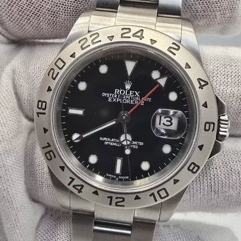 2005 Rolex Explorer II 16570 Steel Black Dial NO HOLES Automatic Date Watch 40MM