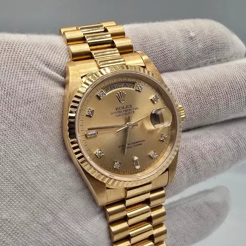 Rolex 18K Gold Day-Date President Gold Champagne Diamond Dial 36mm Watch 18238