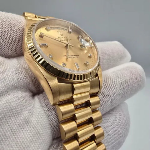 Rolex 18K Gold Day-Date President Gold Champagne Diamond Dial 36mm Watch 18238