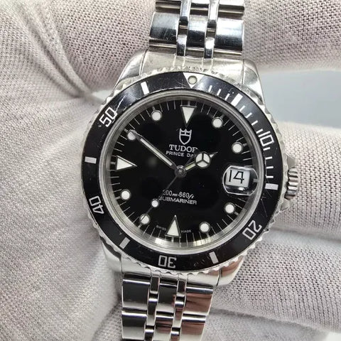 Tudor Prince Date Submariner Jubilee Automatic Black Dial Bezel 36mm Watch 75190