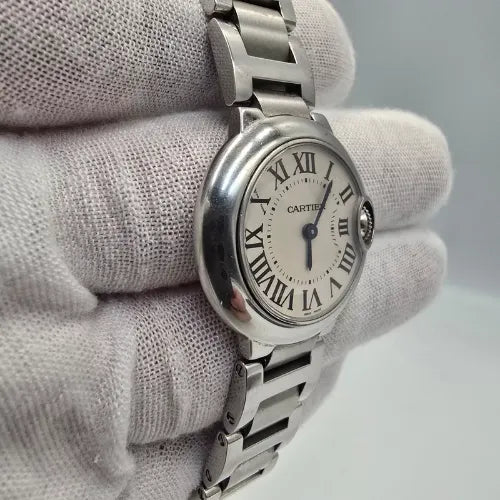 Cartier Ballon Bleu Steel Silver Dial Quartz 28mm Watch W69010Z4