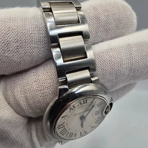 Cartier Ballon Bleu Steel Silver Dial Quartz 28mm Watch W69010Z4