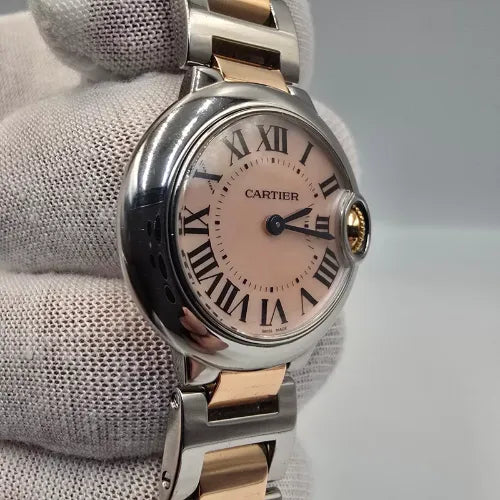 Cartier Ladies Ballon Bleu MOP Dial 18K Rose Gold Steel 28mm Watch W6920034 B+P