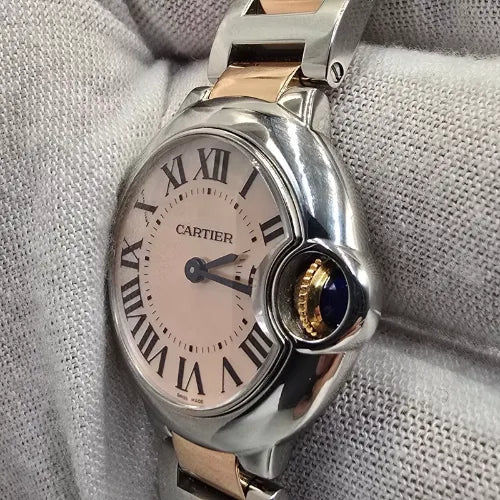 Cartier Ladies Ballon Bleu MOP Dial 18K Rose Gold Steel 28mm Watch W6920034 B+P