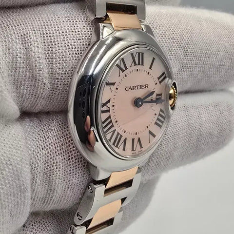 Cartier Ladies Ballon Bleu MOP Dial 18K Rose Gold Steel 28mm Watch W6920034 B+P