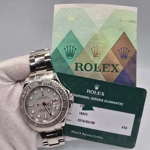 2005 Rolex Yacht-Master 40mm 16622 Platinum Dial & Bezel Steel Watch P + RSC