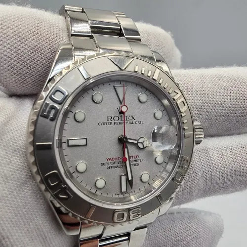 2005 Rolex Yacht-Master 40mm 16622 Platinum Dial & Bezel Steel Watch P + RSC