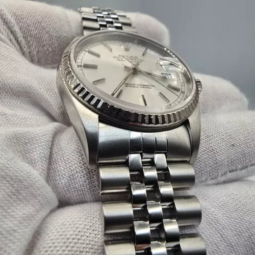 MINT 2005 Rolex Datejust Steel No Hole Jubilee Silver Dial 16234 36mm Watch