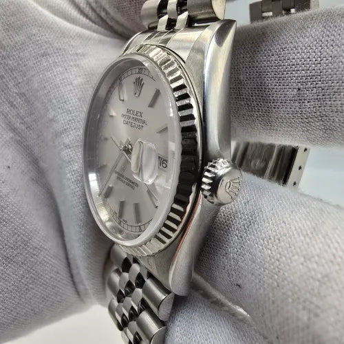 MINT 2005 Rolex Datejust Steel No Hole Jubilee Silver Dial 16234 36mm Watch