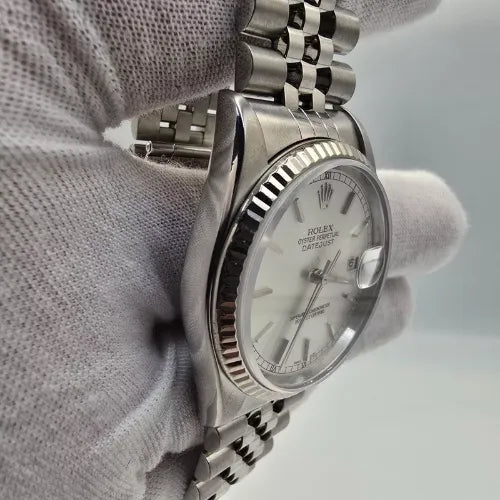 MINT 2005 Rolex Datejust Steel No Hole Jubilee Silver Dial 16234 36mm Watch