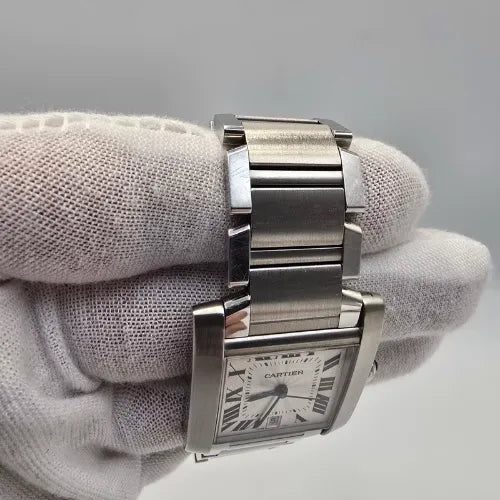 2010 Cartier Large Tank Francaise Silver Roman Steel 28mm Watch 2302 W51002Q3 +P