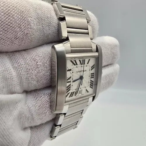 2010 Cartier Large Tank Francaise Silver Roman Steel 28mm Watch 2302 W51002Q3 +P