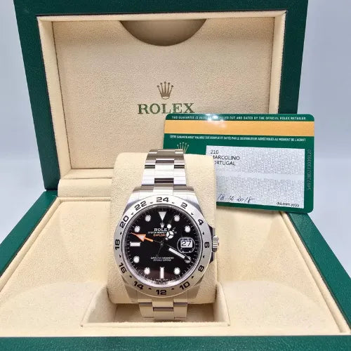 MINT 2018 Rolex Explorer II Black Orange Steel 42mm Watch 216570 B+P