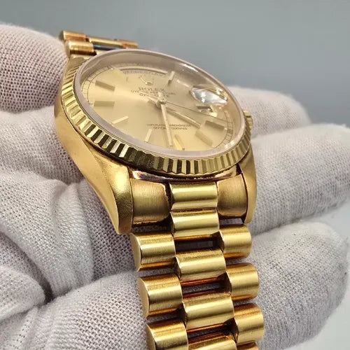 PAPERS Rolex President Day Date 36 Champagne Dial 18238 Double Quick Yellow Gold