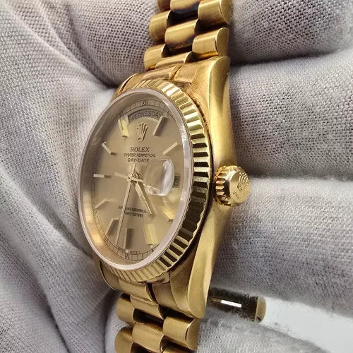 PAPERS Rolex President Day Date 36 Champagne Dial 18238 Double Quick Yellow Gold