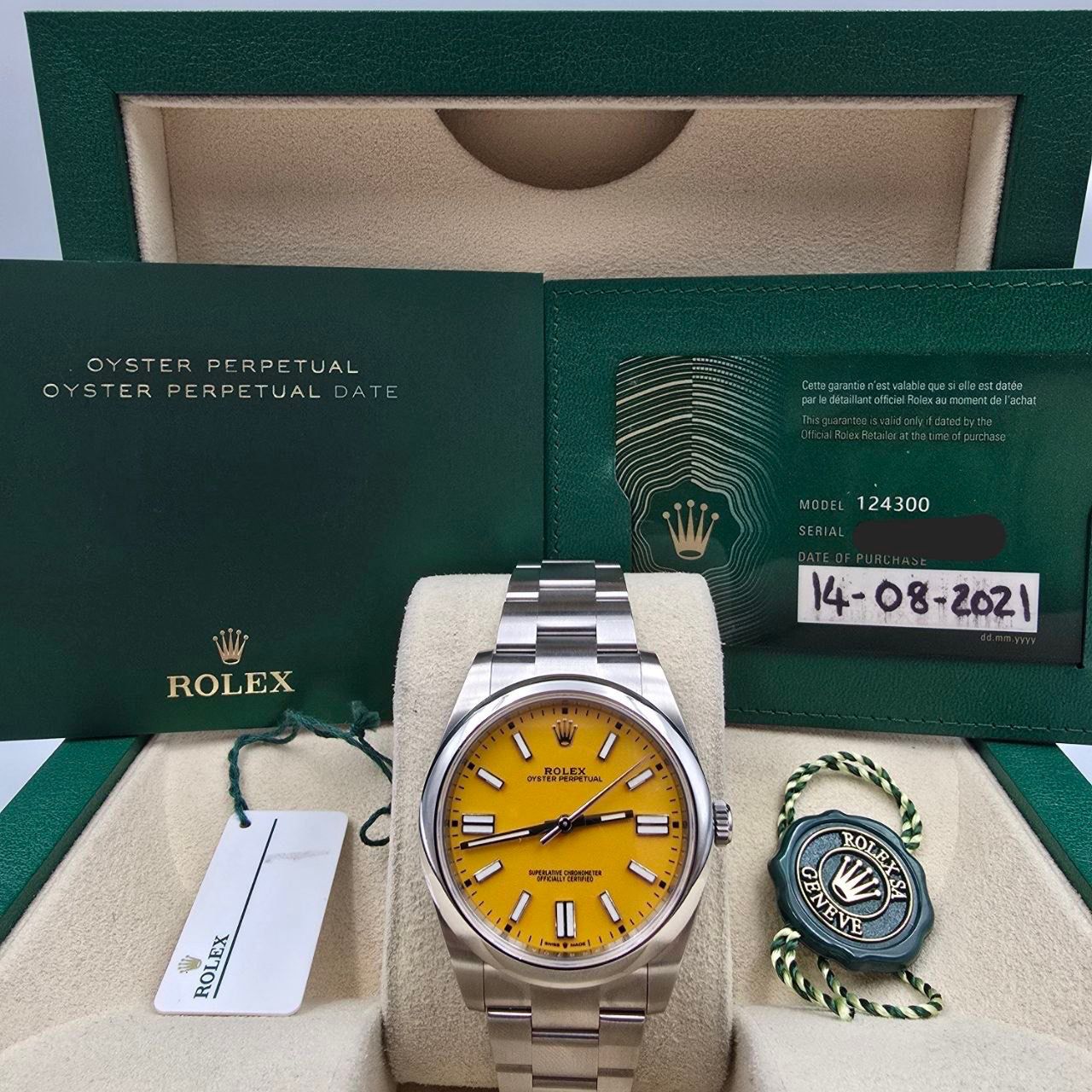 Rolex Oyster Perpetual 41 2021 FULL SET 41mm Yellow Dial Steel 124300