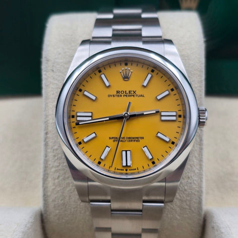 Rolex Oyster Perpetual 41 2021 FULL SET 41mm Yellow Dial Steel 124300