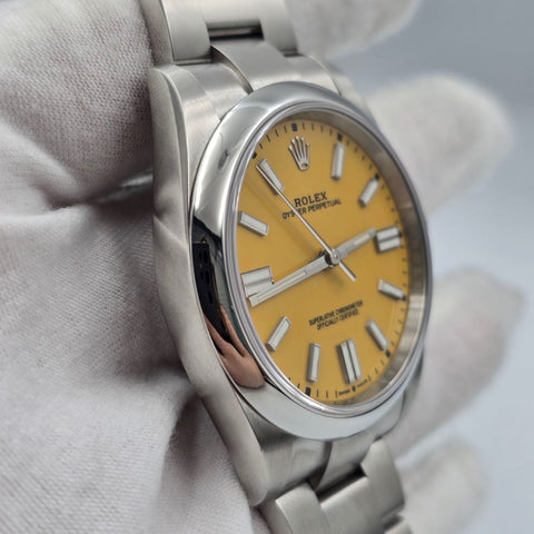 Rolex Oyster Perpetual 41 2021 FULL SET 41mm Yellow Dial Steel 124300