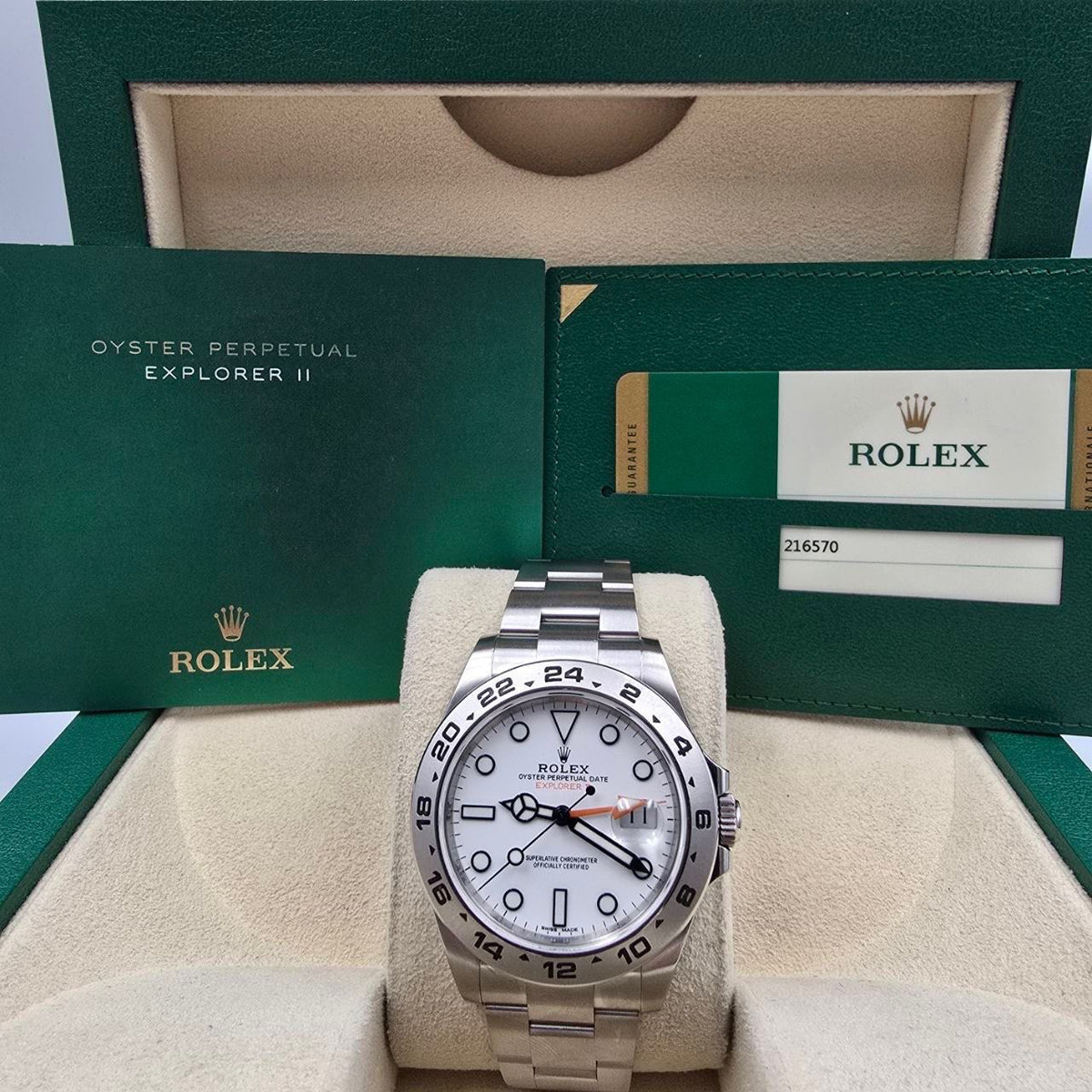 Rolex Explorer II 2018 FULL SET 216570 Stainless Steel White Orange 42mm