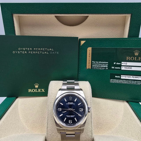 2014 FULL SET Rolex Oyster Perpetual 36mm Blue Dial Watch 116000