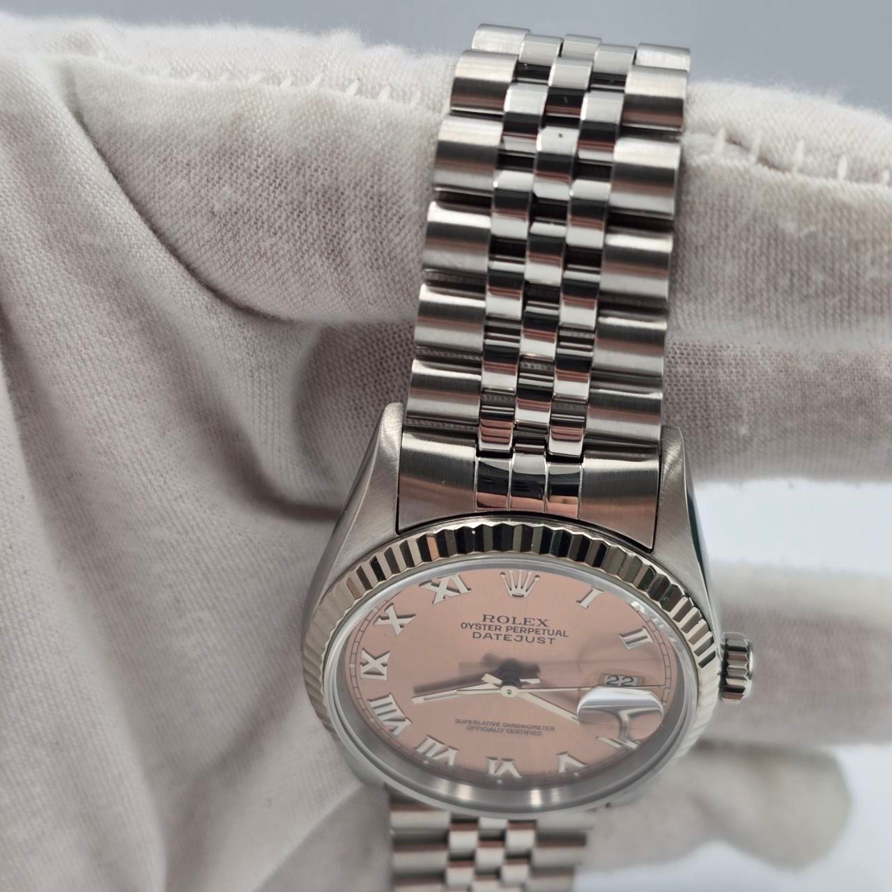 1994 Rolex Datejust Factory Pink Salmon Roman Dial Steel Jubilee 36mm 16234