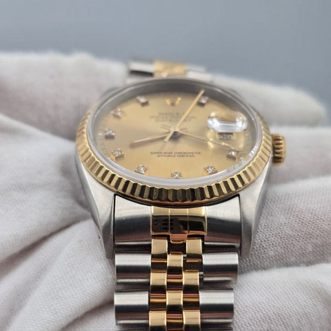 1991 Rolex Datejust 36mm Champagne Diamond Dial Two Tone Jubilee 16233