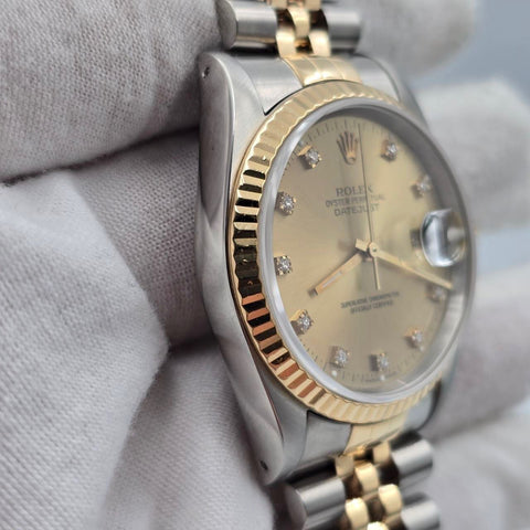 1991 Rolex Datejust 36mm Champagne Diamond Dial Two Tone Jubilee 16233