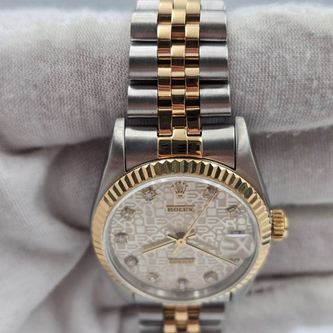 1994 Rolex Datejust Ladies 31mm Two-Tone Silver Anniversary Diamond Dial 68273