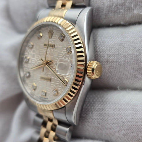 1994 Rolex Datejust Ladies 31mm Two-Tone Silver Anniversary Diamond Dial 68273