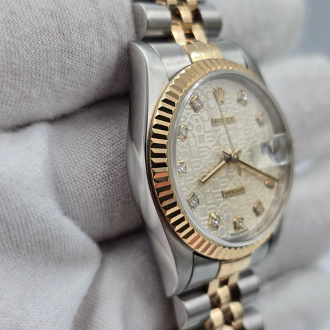 1994 Rolex Datejust Ladies 31mm Two-Tone Silver Anniversary Diamond Dial 68273