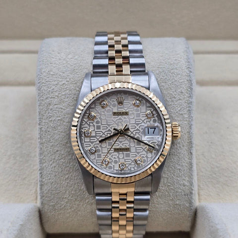 1994 Rolex Datejust Ladies 31mm Two-Tone Silver Anniversary Diamond Dial 68273