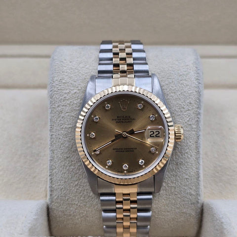 1990 Rolex Datejust Ladies 31mm Two-Tone Champagne Diamond Dial 68273