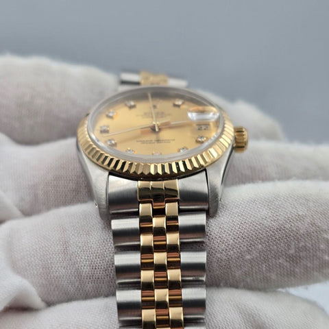 1990 Rolex Datejust Ladies 31mm Two-Tone Champagne Diamond Dial 68273