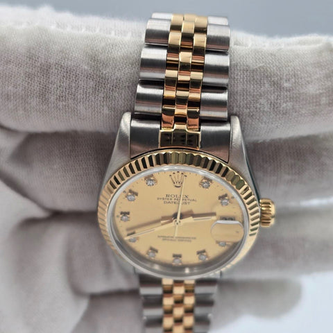1990 Rolex Datejust Ladies 31mm Two-Tone Champagne Diamond Dial 68273