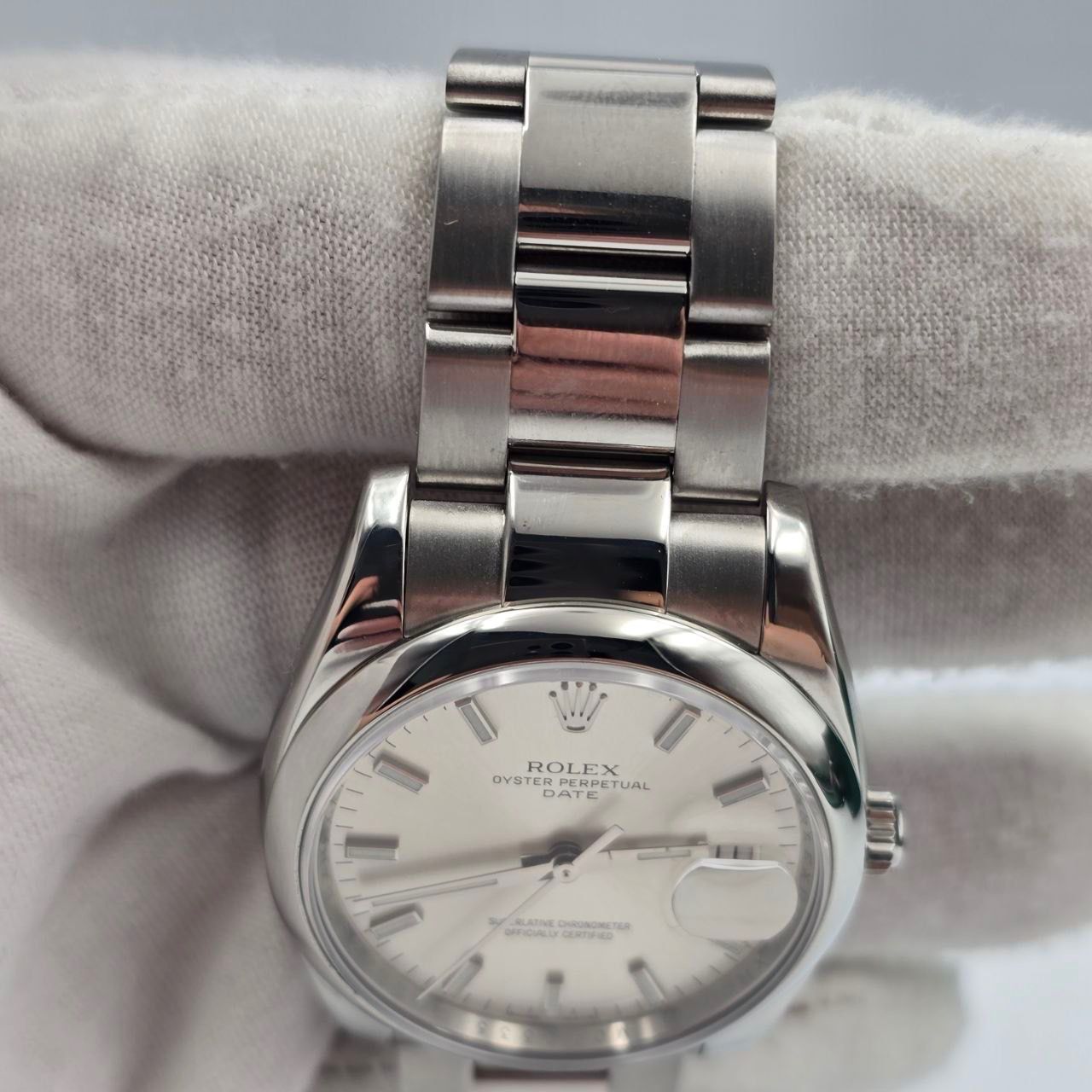 2008 PAPERS Rolex Oyster Perpetual Date 34mm Silver Dial Steel Oyster 115200