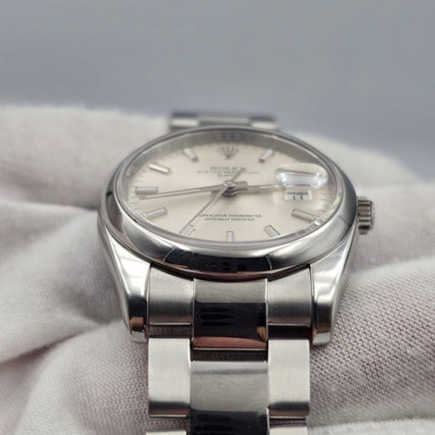 2008 PAPERS Rolex Oyster Perpetual Date 34mm Silver Dial Steel Oyster 115200